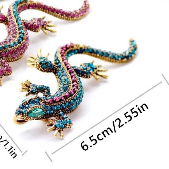 Lizard Rhinestone Brooch Pin Reptile Iguana Dragon Stylish Glam Sparkle - Picture 4 of 4